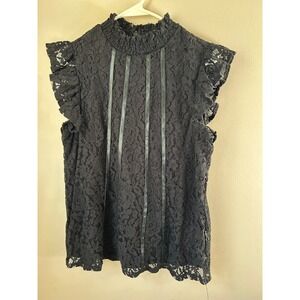 Cable and Gauge Black Lace Mock Neck Ruffle Top Women L  Whimisgoth Romantic